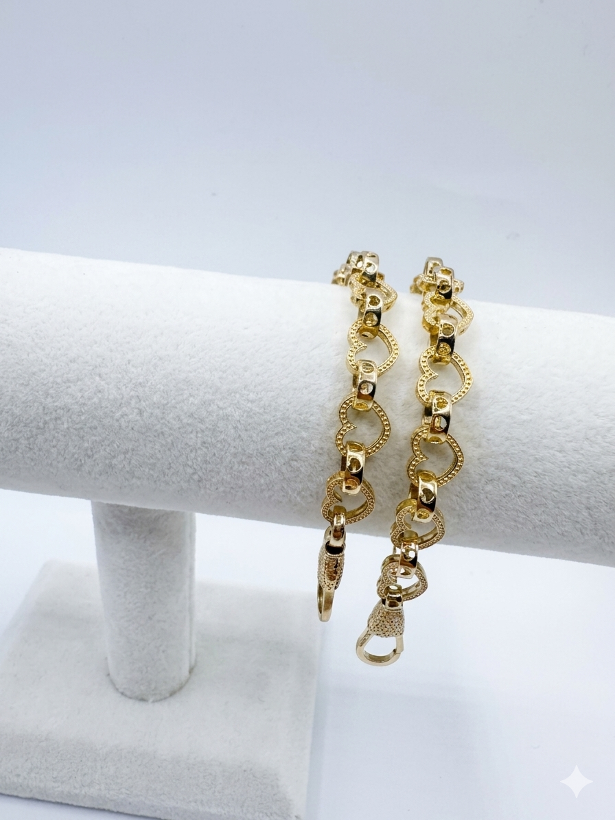 HEART LINK 9CT GOLD BRACELET